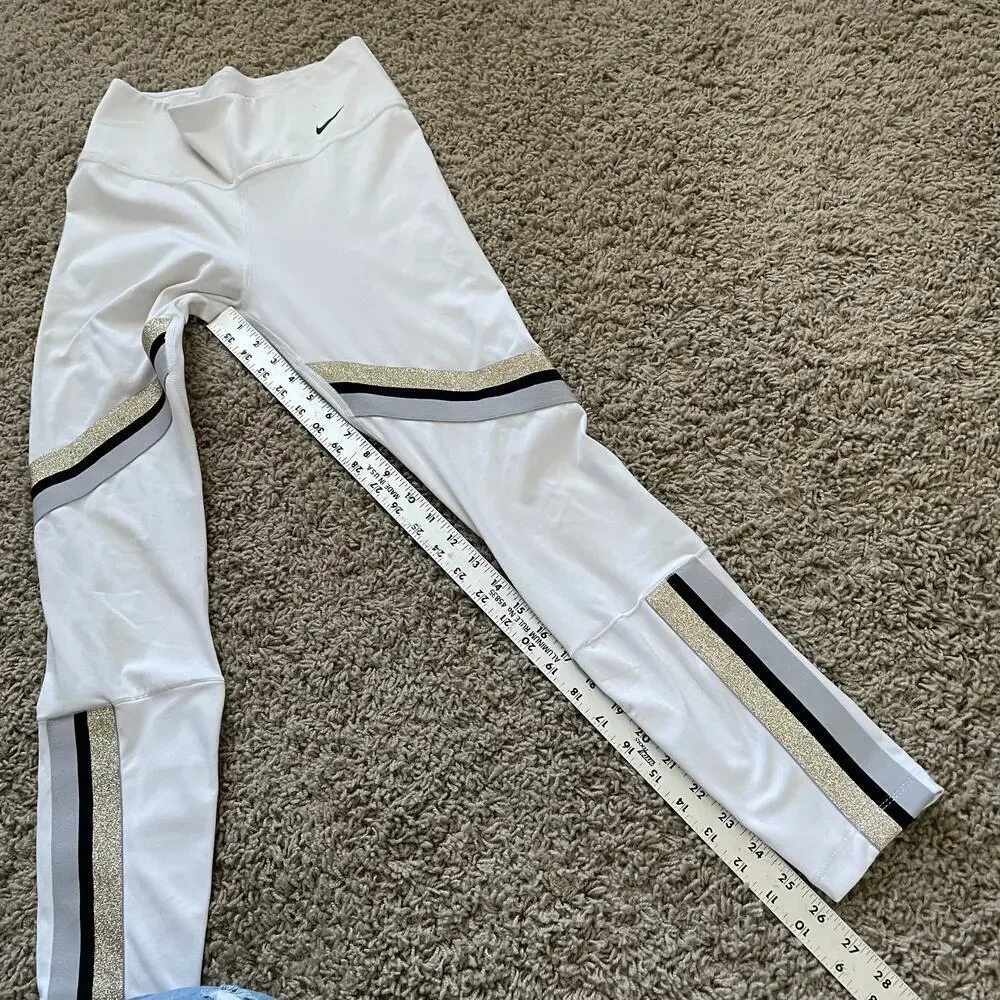 Nike One Icon Clash Women's 7/8 Leggings White Gold Stripe sz S